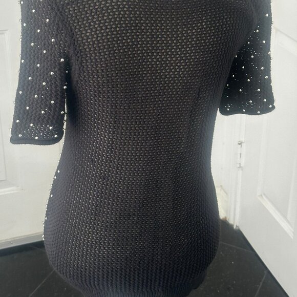 Jennifer Lopez Black Studded Open Weave Tunic Sweater Top Sz M - Picture 7 of 15
